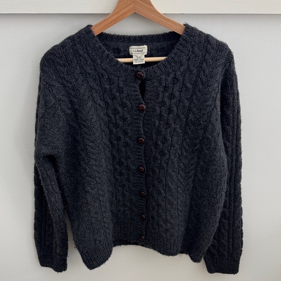 L.L. Bean Sweaters - L.L. Bean Women’s Irish Wool Cardigan Gray Cable Knit Sweater Made In Ireland M